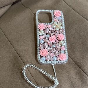 Pink Floral Rhinestone Phone 16 pro max Case